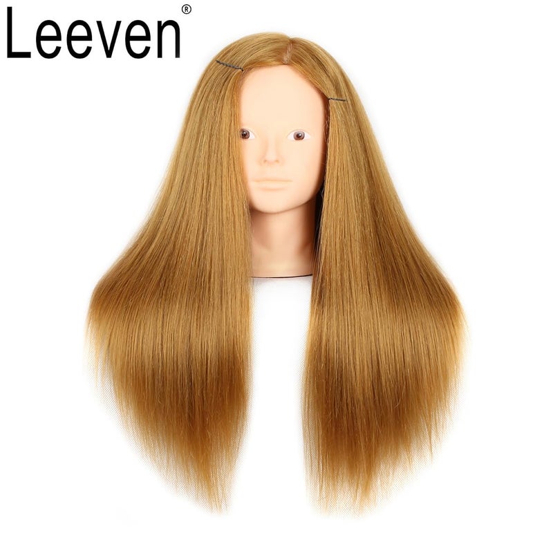 Leeven Mannequin Head With Human Hair 22-24 Inch Blonde 60% Real Hair Cosmetology Manicans Head for Practicing Braiding Styling Cutting Doll Head with Clamp Holder - Image 3